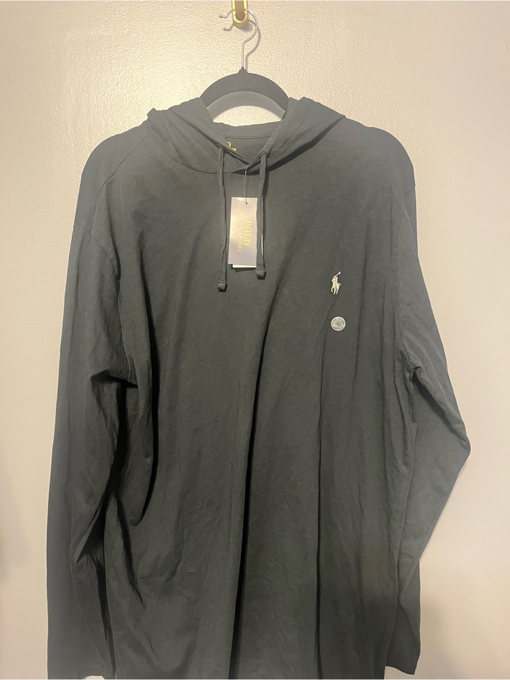 Polo by Ralph Lauren Black Hooded Long Sleeve Shirt with Embroidered Pony